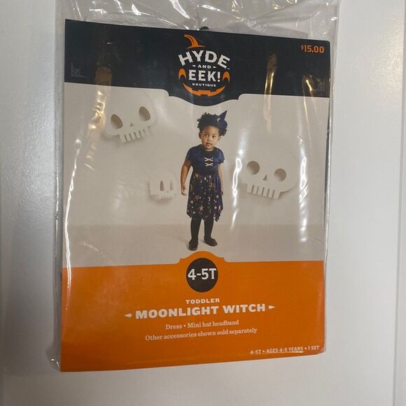 NWT Toddler Girl 4t-5t witch dress and headband Halloween Costume Navy Dress - Picture 1 of 7